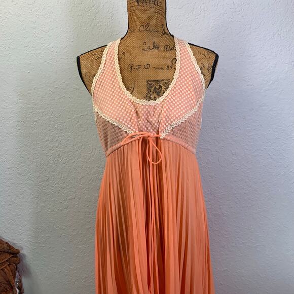 MATEJ ODETTE BARSA Nightgown MED Vintage Sleeveless Tie Front Accordion Skirt - Picture 6 of 12